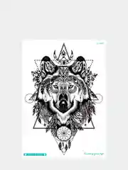 Угольный временные татуировки "Волк, лиса, тигр,пантера", 21*15 см