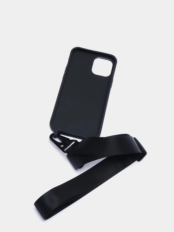 Силиконовый черный чехол для iPhone 6Plus, 7Plus, 8Plus, XS Max с ремешком через плечо
