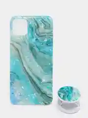 Лесной зеленый мраморный чехол для айфон iPhone 12 Mini, c попсокетом