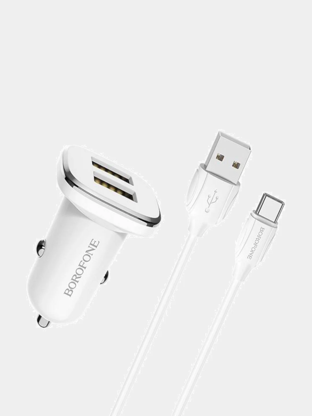 Автомобильное зарядное устройство Borofone BZ12 2.4A с двумя USB с кабелем Type-C