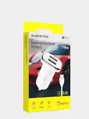 Автомобильное зарядное устройство Borofone BZ12 2.4A с двумя USB с кабелем Type-C