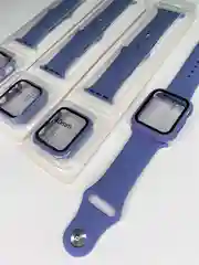 Серый меланж силиконовый ремешок + защитная накладка со стеклом на корпус Apple Watch 40 mm