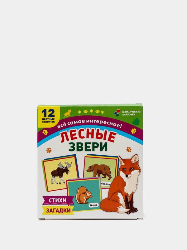 Лесные звери: 12 карточек с картинками, стихами и загадками для занятий с детьми