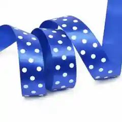 Синий лента атласная 25мм, в горошек