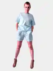 Спортивный хлопковый женский костюм: шорты и футболка оверсайз