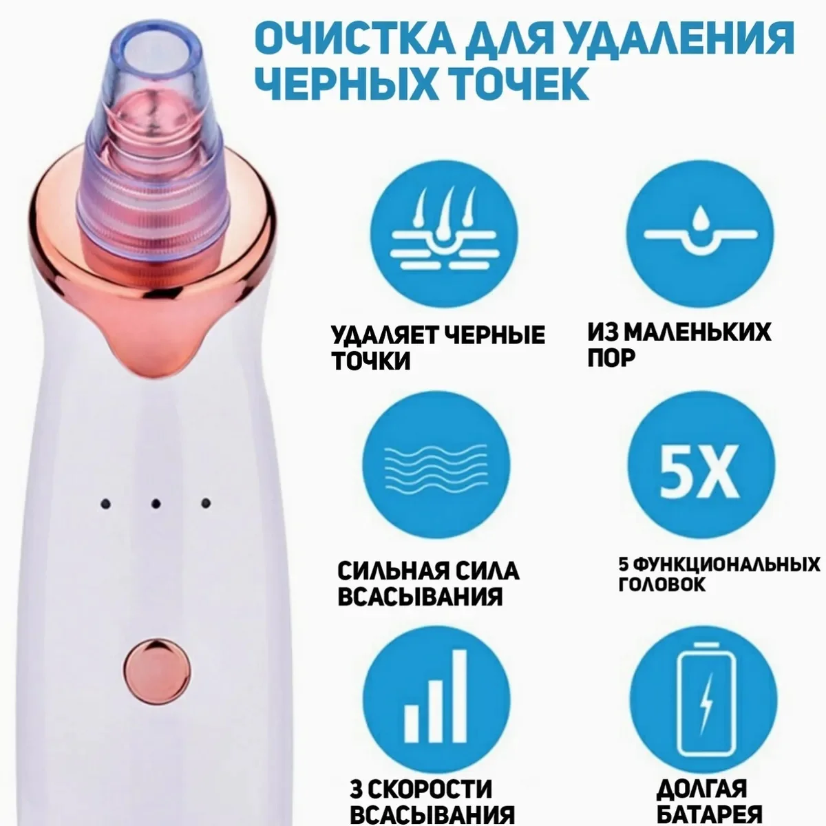 Вакуумный очиститель пор, аппарат - массажер для чистки лица от акне прыщей и черных точек
