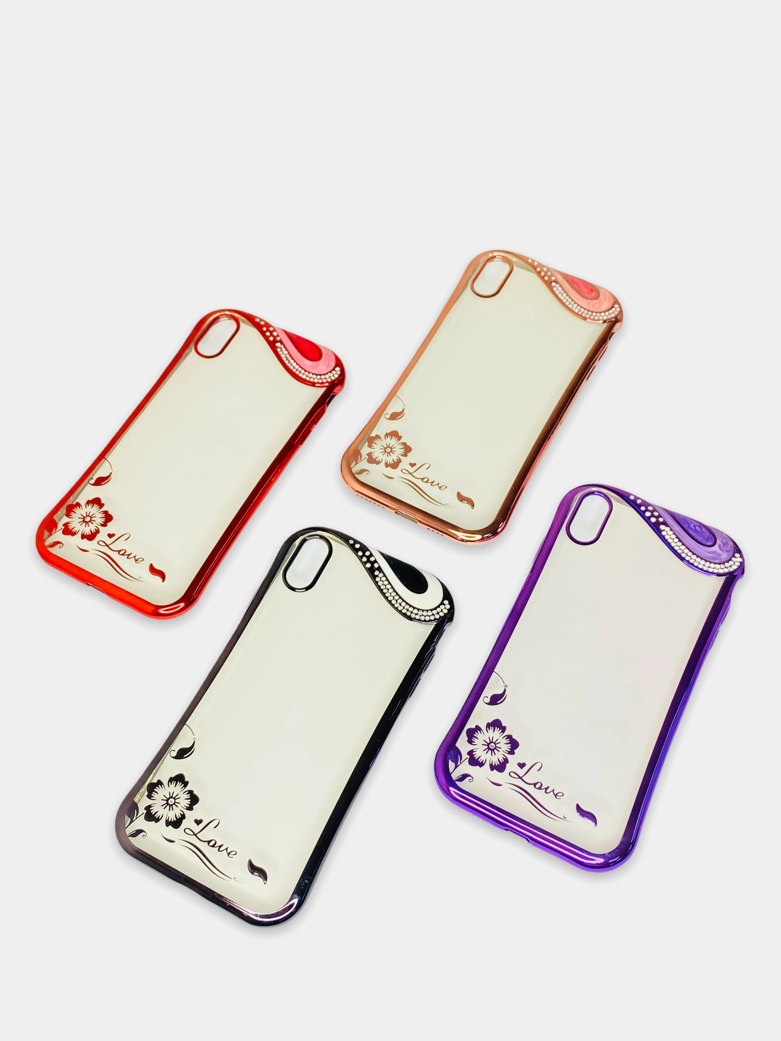 Коралловый меланж чехол Apple iPhone Xs Max прозрачный силиконовый с глянцевой рамкой и стразами
