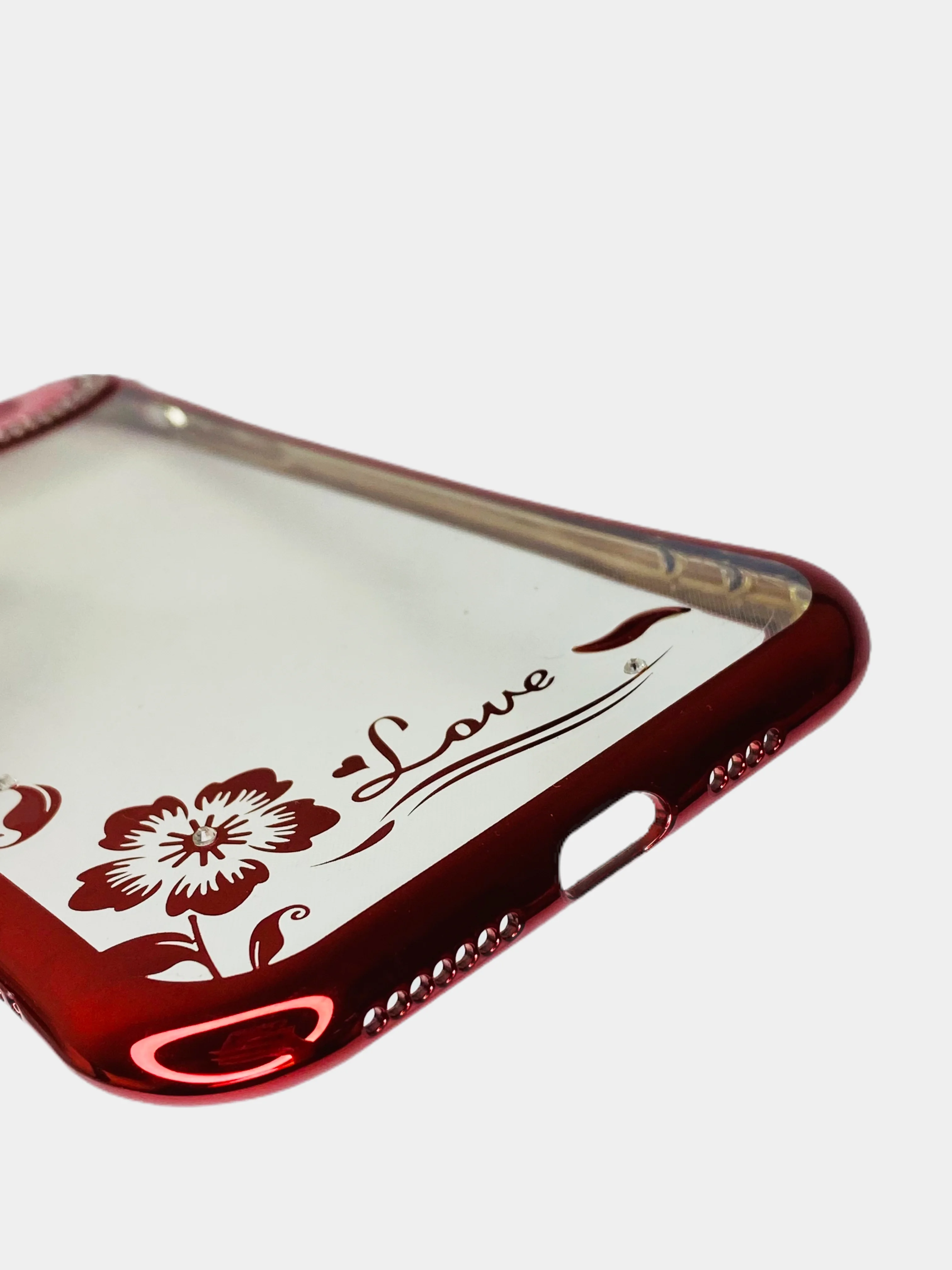 Коралловый меланж чехол Apple iPhone Xs Max прозрачный силиконовый с глянцевой рамкой и стразами