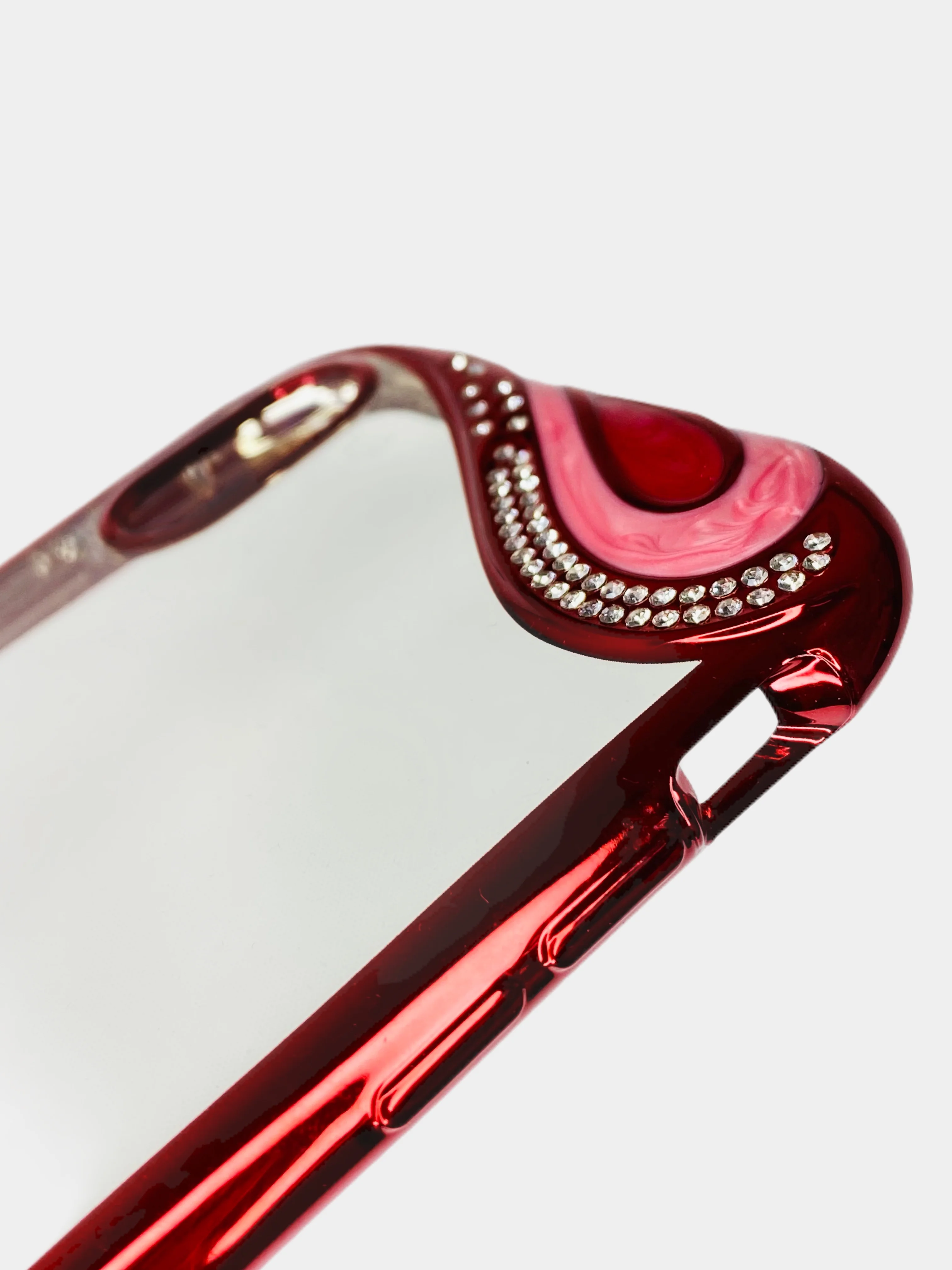 Коралловый меланж чехол Apple iPhone Xs Max прозрачный силиконовый с глянцевой рамкой и стразами