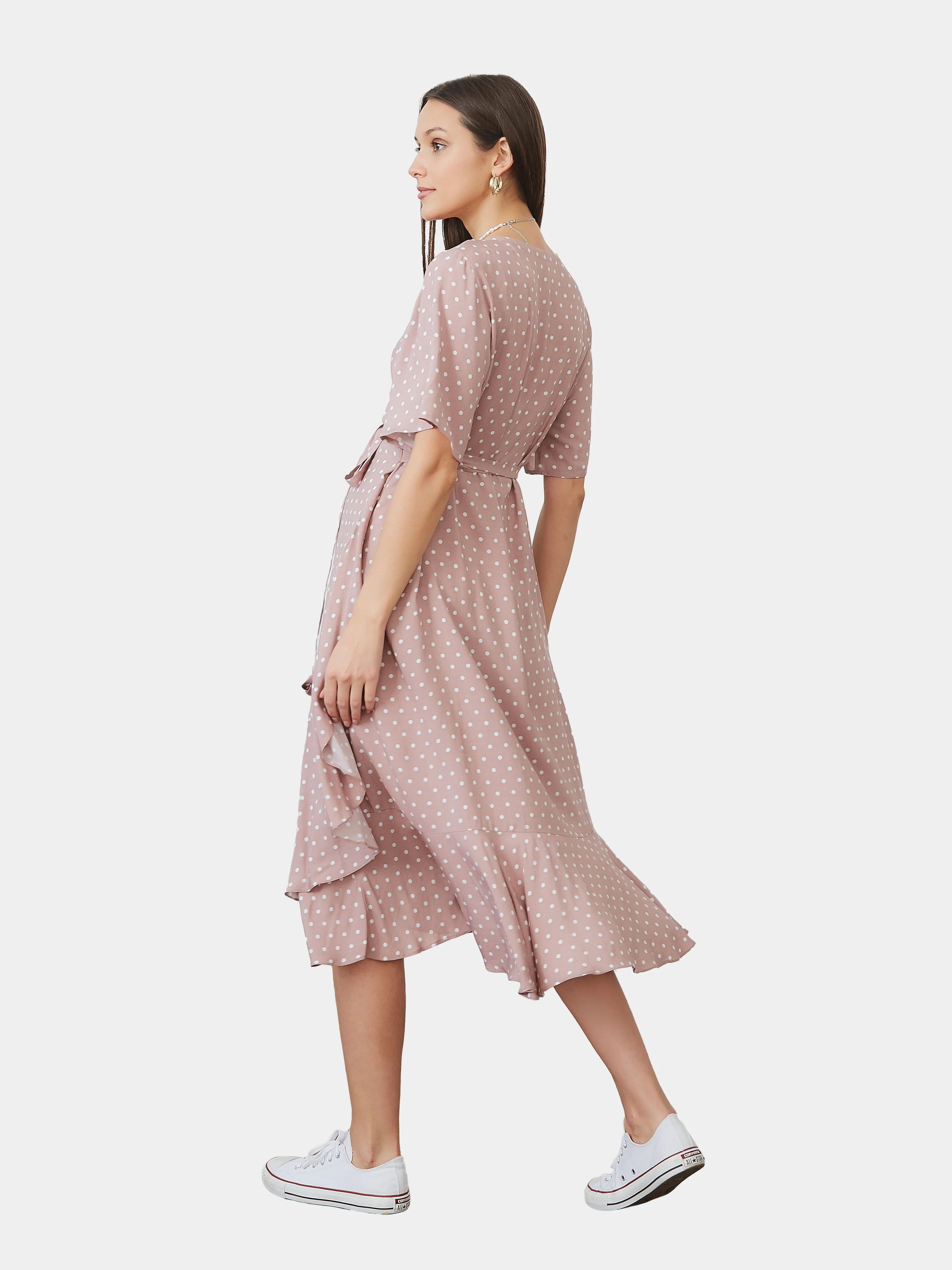 Платье с коротким рукавом для беременных и кормящих принт Polka dot