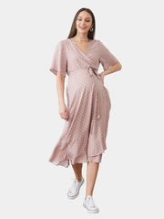 Платье с коротким рукавом для беременных и кормящих принт Polka dot
