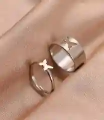 Серебряный парные кольца с бабочкой, с сердцем, любовь/Love, пламя 2 штуки в наборе