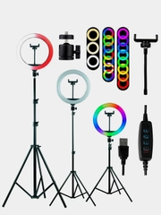 Светодиодная кольцевая лампа / цветная RGB селфи 26см/33см/36см/46см/56см, штатив 210 см