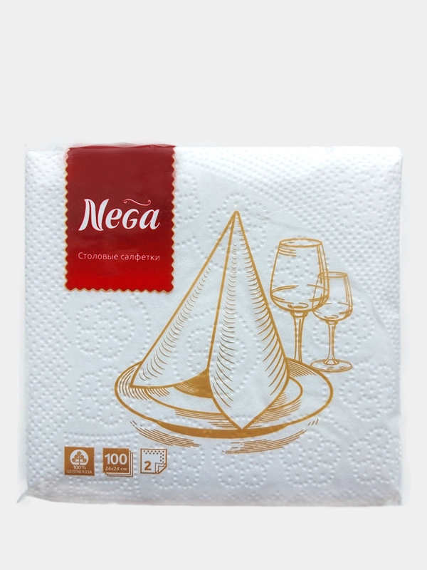 Салфетки бумажные 2 слоя 100 л Nega белые 100% целлюлоза