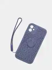 Синий меланж чехол iPhone XR, 11, 12 Mini, 12 Pro Max из жидкого силикона, магнитным кольцом и шнурком