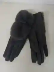 Серый перчатки с декором из меха искусственного