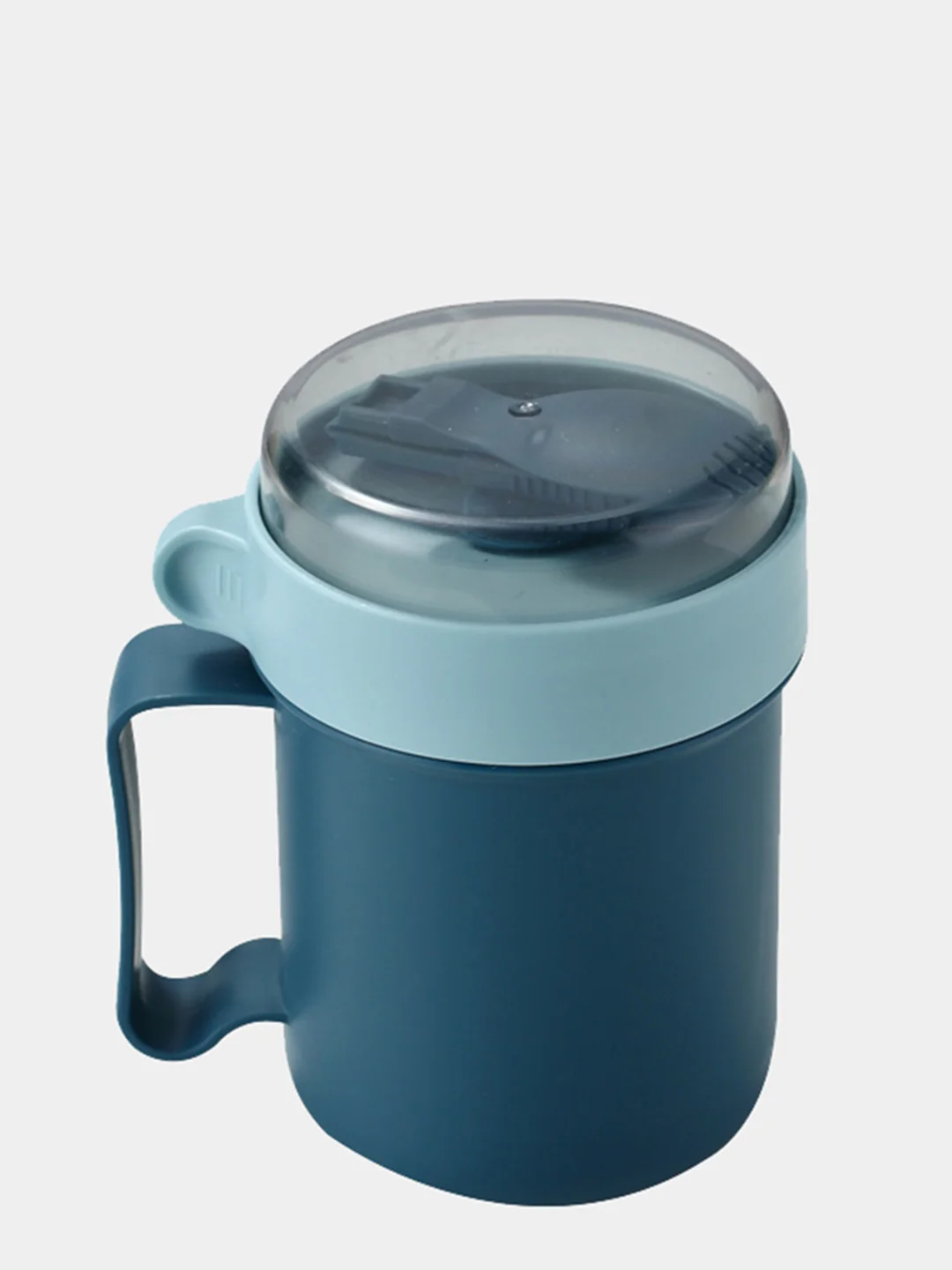 Синий меланж ланч-бокс "Cup" супница для пищи, ланчбокс контейнер для еды с ручкой и вилкой 500 мл