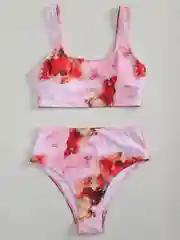 Розовый раздельный купальник с завышенной талией
