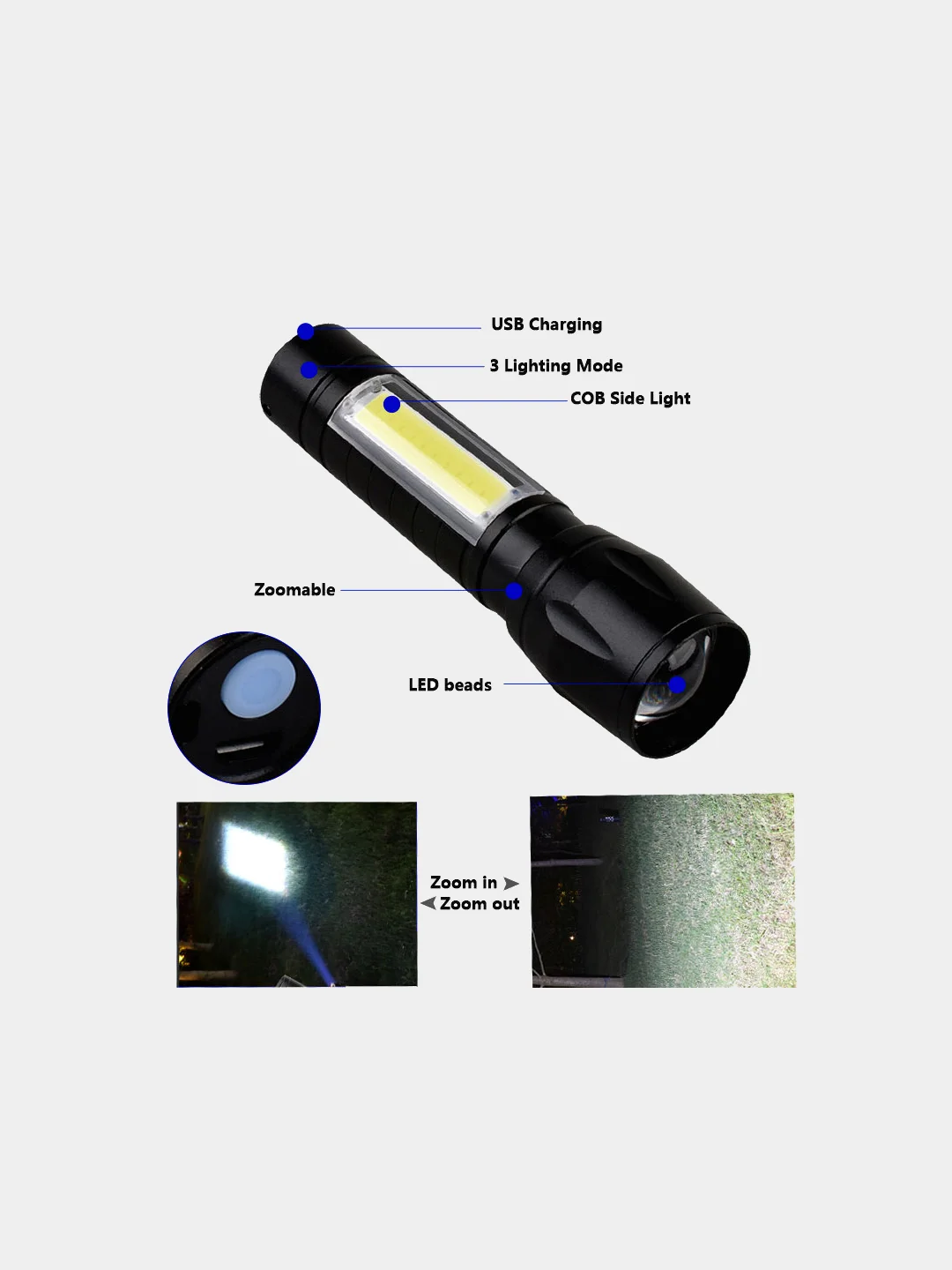 Фонарь ручной BL-T911 (1L, 18650.,ZOOM)