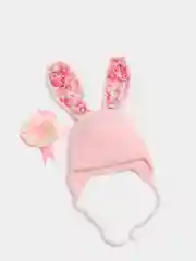 Коралловый вязаная шапка с длинными ушами