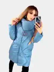 Голубой куртка женская зимняя, длинный и теплый пуховик