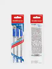 Ручка шариковая ErichKrause "R-301 Classic Stick&Grip 1.0", синий, 3 штуки