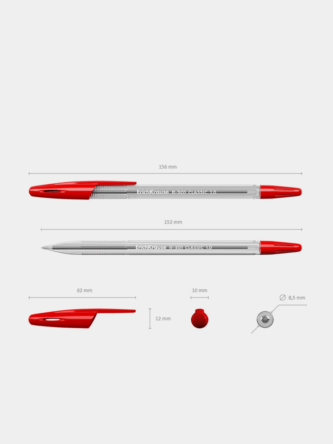 Ручка шариковая ErichKrause "Classic Stick 1.0", красный, 50 штук
