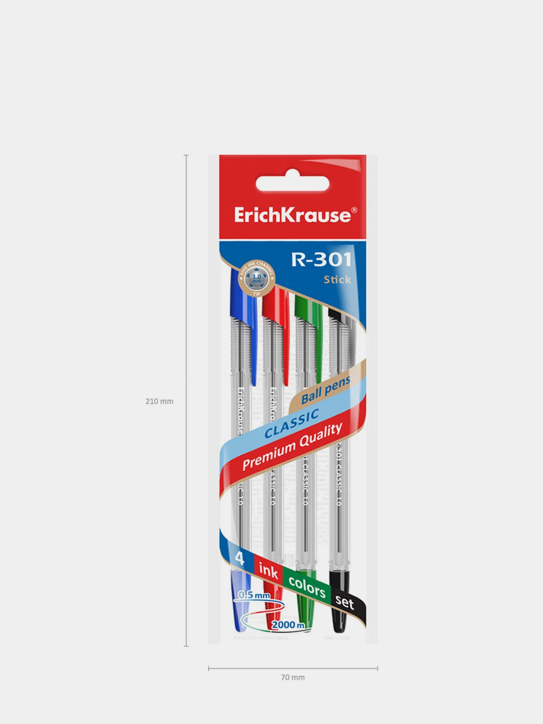 Ручка шариковая ErichKrause "R-301 Classic Stick 1.0", 4 цвета