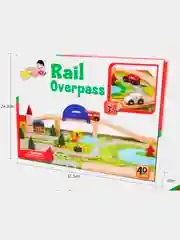 Деревянная железная дорога для машинок с мостом RAIL OVERPASS 40 деталей