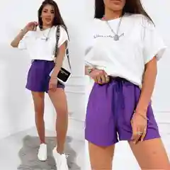 Фиолетовый женский костюм футболка и шорты