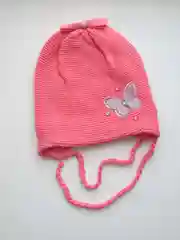 Коралловый шапка детская / шапочка для девочки / шапочка осень- весна / демисезон на завязках