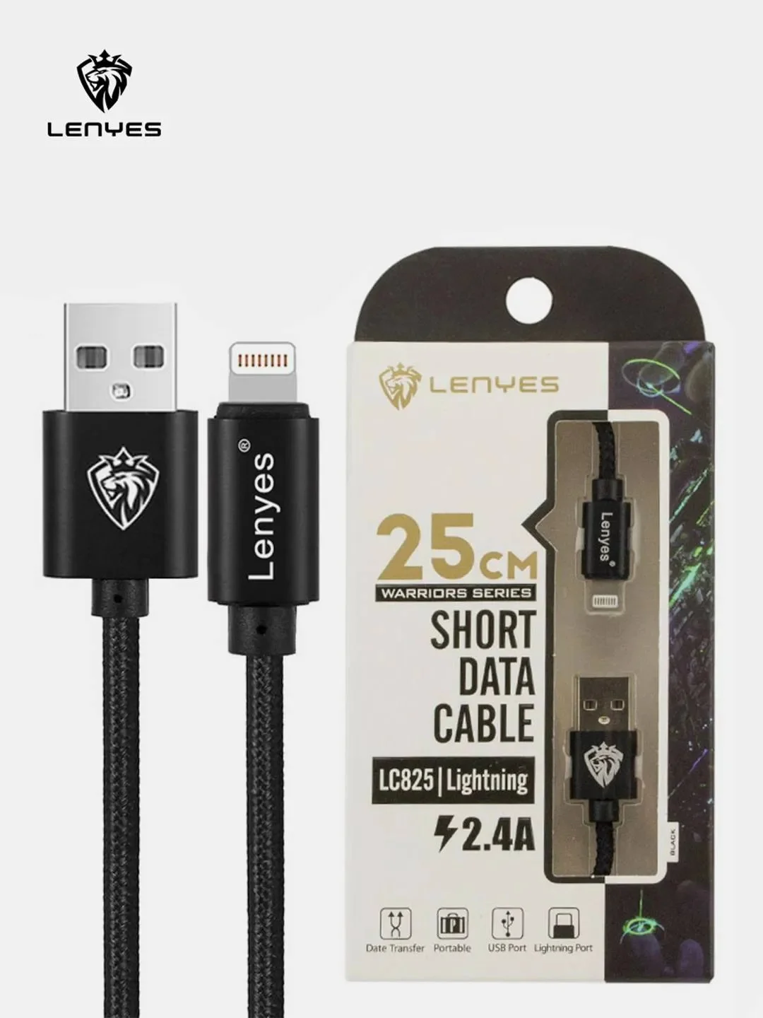 Черный кабель для зарядки LENYES LC 25см Lightning , Type-C, micro-USB