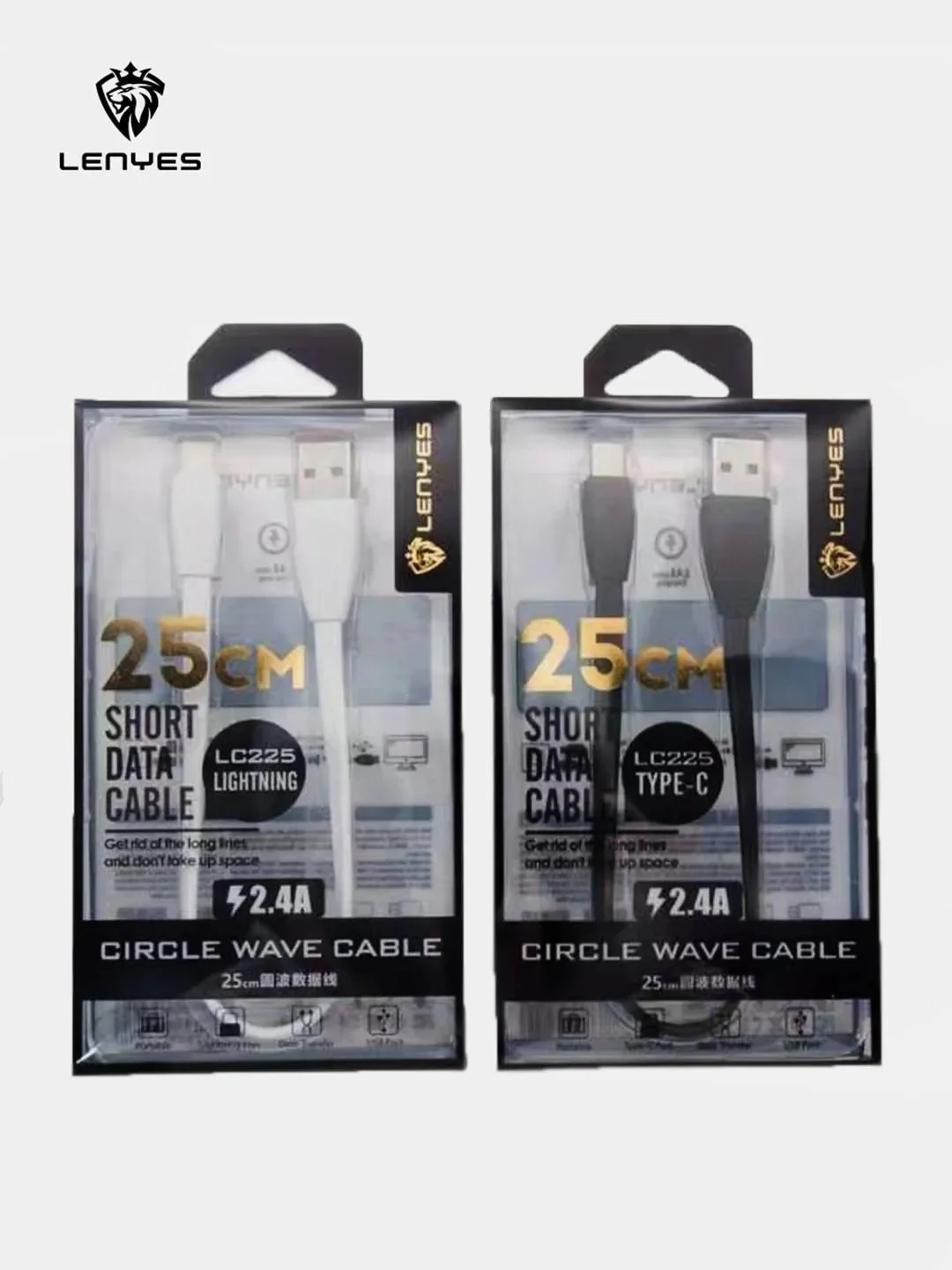 Черный кабель для зарядки LENYES LC 25см Lightning , Type-C, micro-USB