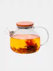 Заварочный чайник с бамбуковой крышкой, стеклянный