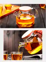 Заварочный чайник с бамбуковой крышкой, стеклянный
