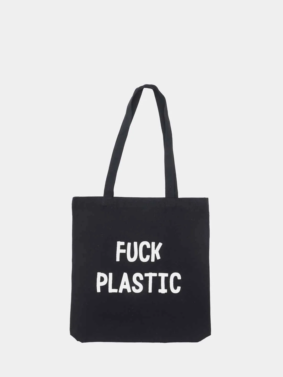 Эко сумка-шоппер с принтом "Fuck plastic", хлопковая, унисекс, черная