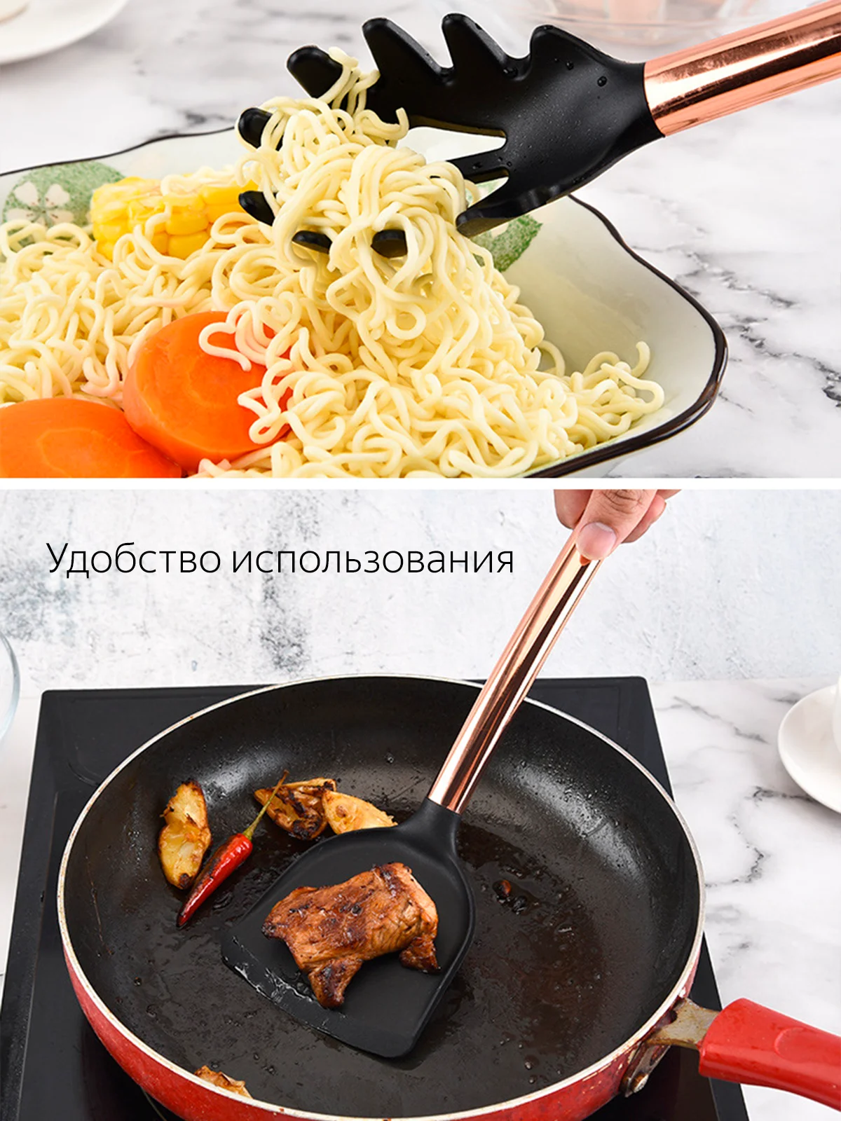 Набор кухонных принадлежностей силиконовый, 8 предметов, Половник ковш лопатка поварешка