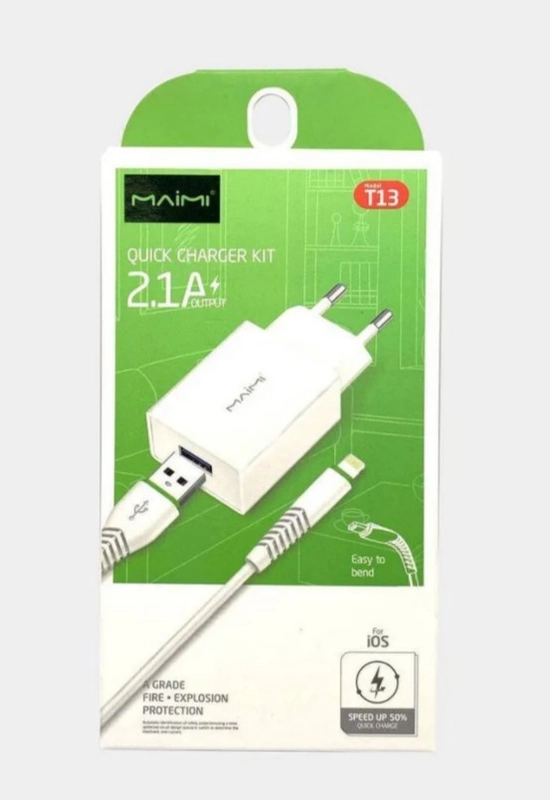 Сетевое зарядное устройство MAIMI T13 (1xUSB, 2.1А + кабель Apple Lightning)