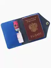 Синий обложка для паспорта, натуральная кожа
