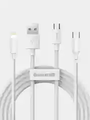 Белый кабель Baseus Simple (2шт USB/Micro-USB, Type-C, Lightning, 5A, 40W для iPhone и Android)