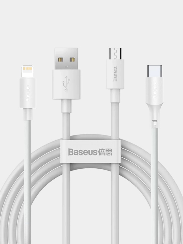 Кабель Baseus Simple (2шт USB/Micro-USB, Type-C, Lightning, 5A, 40W для iPhone и Android)