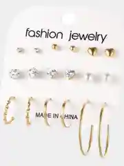 Набор сережек, серьги гвоздики, серьги кольца, 9 пар
