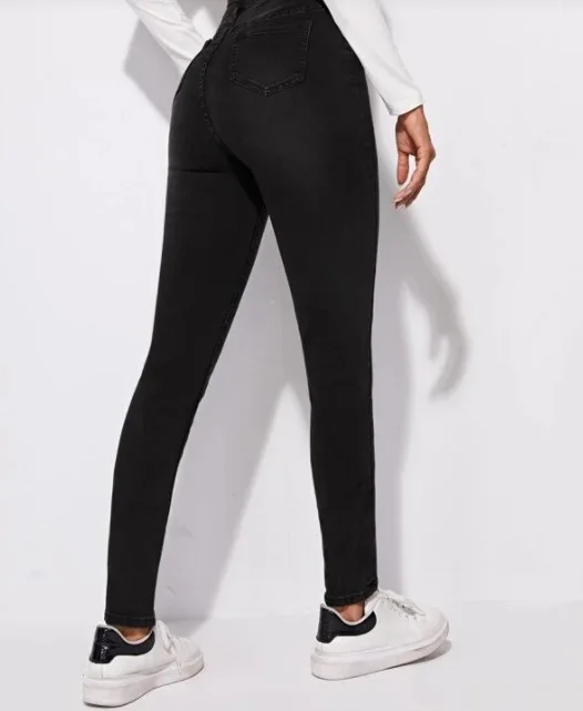 Черный джинсы женские Skinny, утепленные, высокая посадка