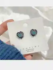 Серьги, сердечко с синим камушком