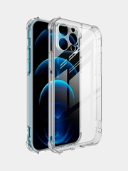 Плотный чехол iPhone 11, 12, 13, Pro, Max с защитой камеры силиконовый, прозрачный