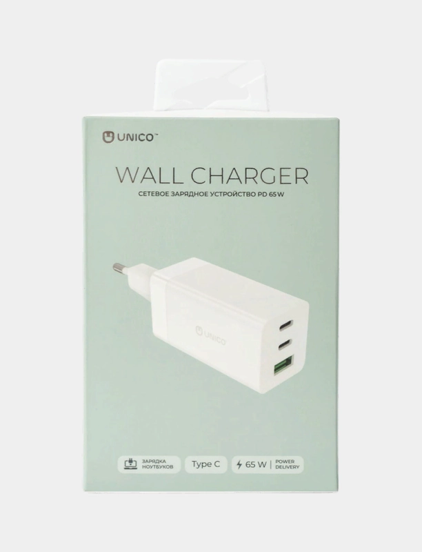 Сетевое зарядное устройство с функцией быстрой зарядки/два разъема USB Type-C/PD,65W Unico