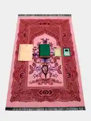 Коралловый подарочный набор для мусульман. Коран, Коврик для молитвы, Четки, Молитвы, 100 имен Аллаха