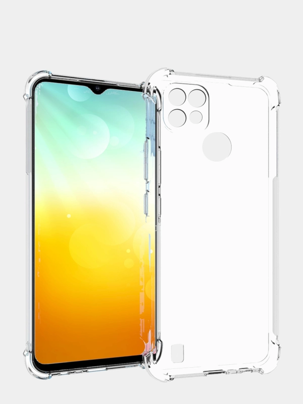 Чехол Realme C21 прозрачный плотный силиконовый с усиленными углами