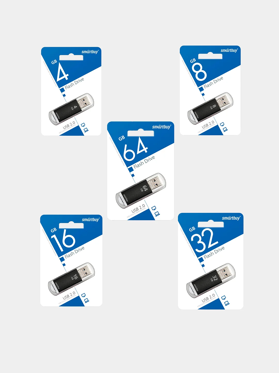 Флеш накопитель USB SmartBuy V-Cut 2.0, 5 размеров, карта памяти