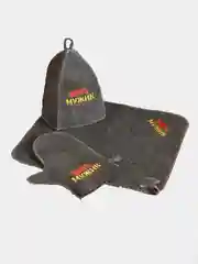 Банный набор вышивка шапка, коврик и рукавица "100% мужику! Для 100% бани"